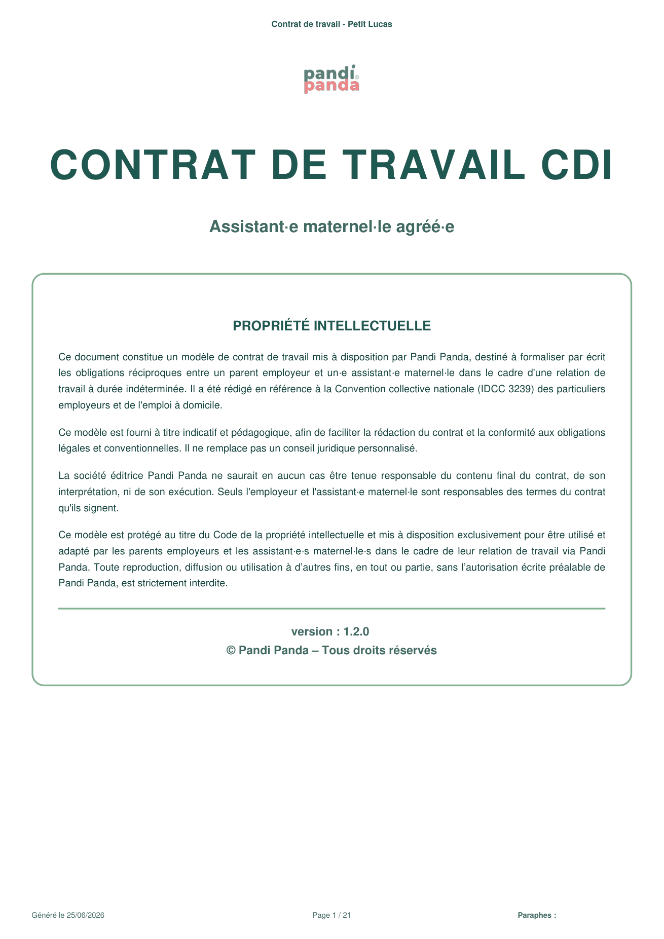 Aperçu : Contrat personnalisé