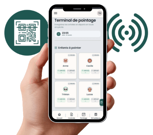 Écran de pointage de l'application Pandi-Panda sur tablette