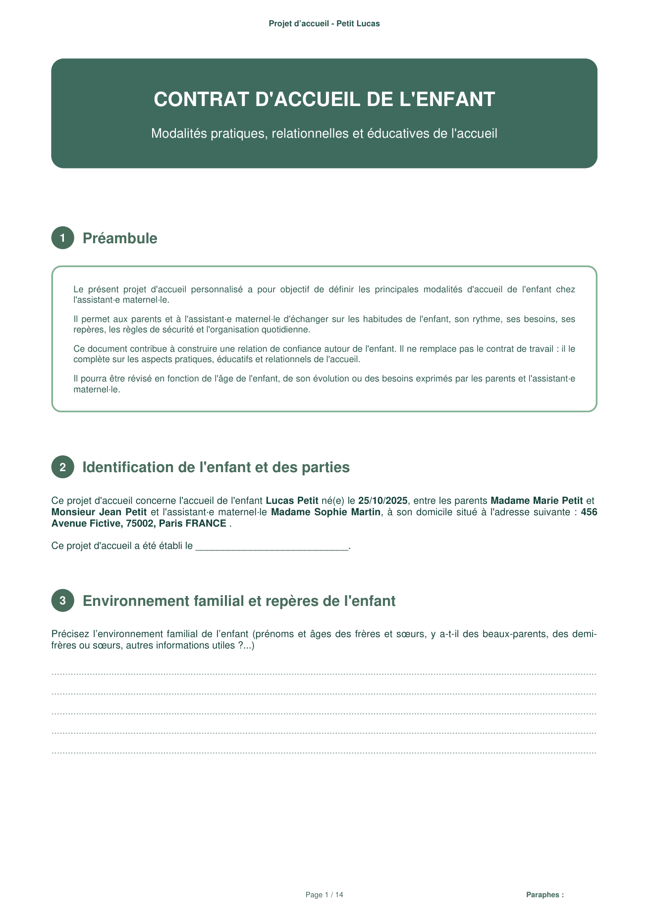 Aperçu : Projet d'accueil