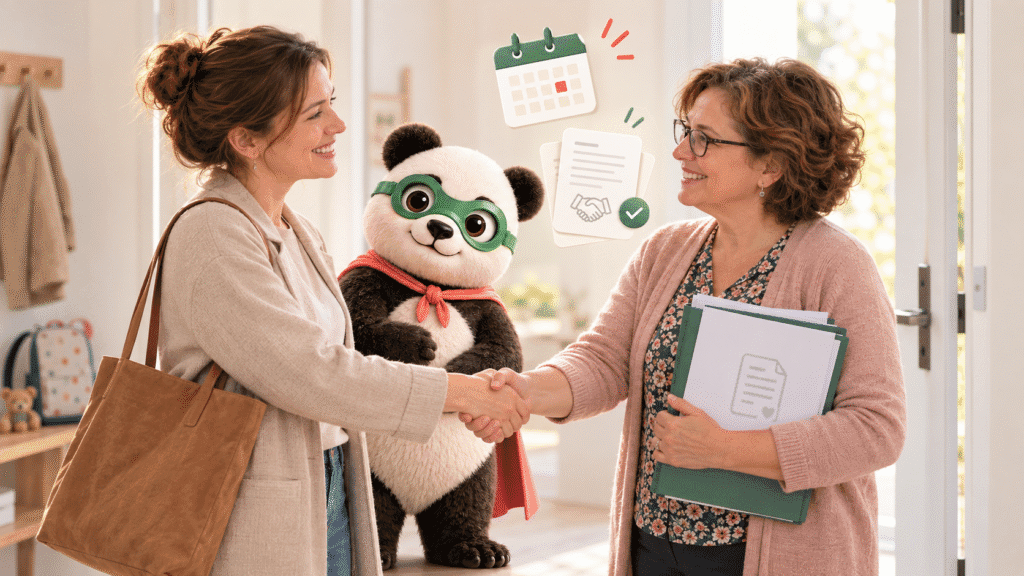 parent et assistante maternelle se serrant la main